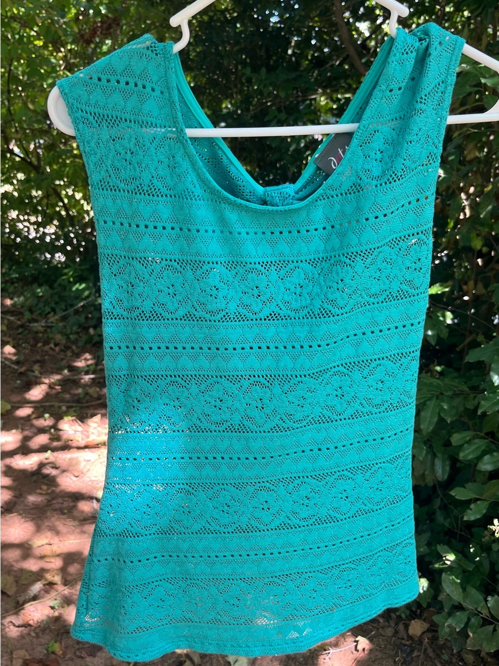 Sleeveless New  Teal Lace Knit summer  Top with back cut outs M